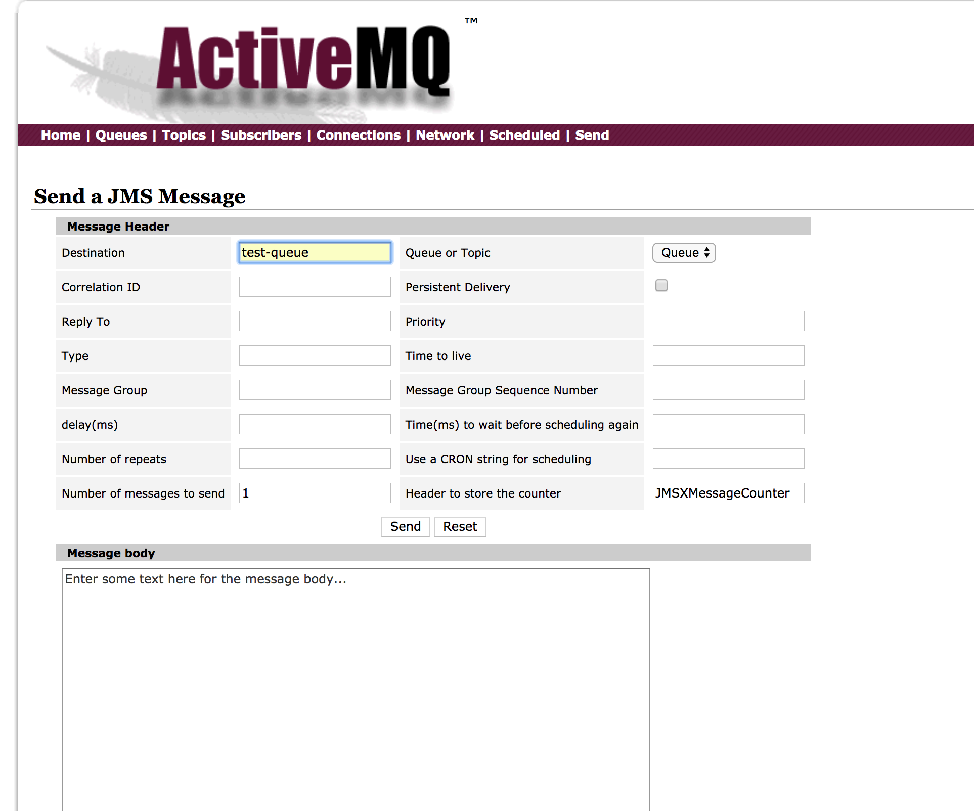Apache ACTIVEMQ. ACTIVEMQ send message. Заголовки в mq. ACTIVEMQ описание интерфейса.